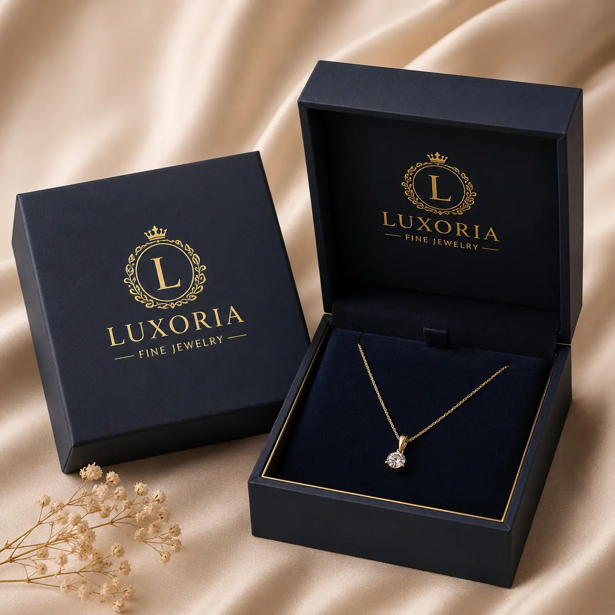 Custom Rigid Necklace Boxes Gold Foil Logo Printing